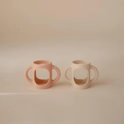 Mushie - Silicone Bottles Handles, Blush/Shifting Sand Discount