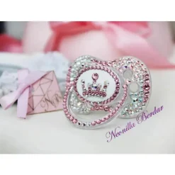 Neonilla Crystal - chupeta com chupeta Swarovski Elite Crown rosa Bling Best