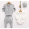 Nipperland - Baby Knitted Out Fit Set W Bow Tie Grey New