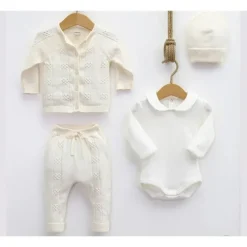 Nipperland - Baby Knitted Out Fit Set W Bow Tie Cream New
