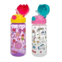 Nuby - 2 unidades de garrafa de água ativa flip-it impressa para crianças 18 milhões ou mais, as impressões podem variar Sale