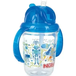 Nuby - Blue Tritan 2 alças anti-derramamento Flip-it Copo estampado de canudo, 8 onças Hot