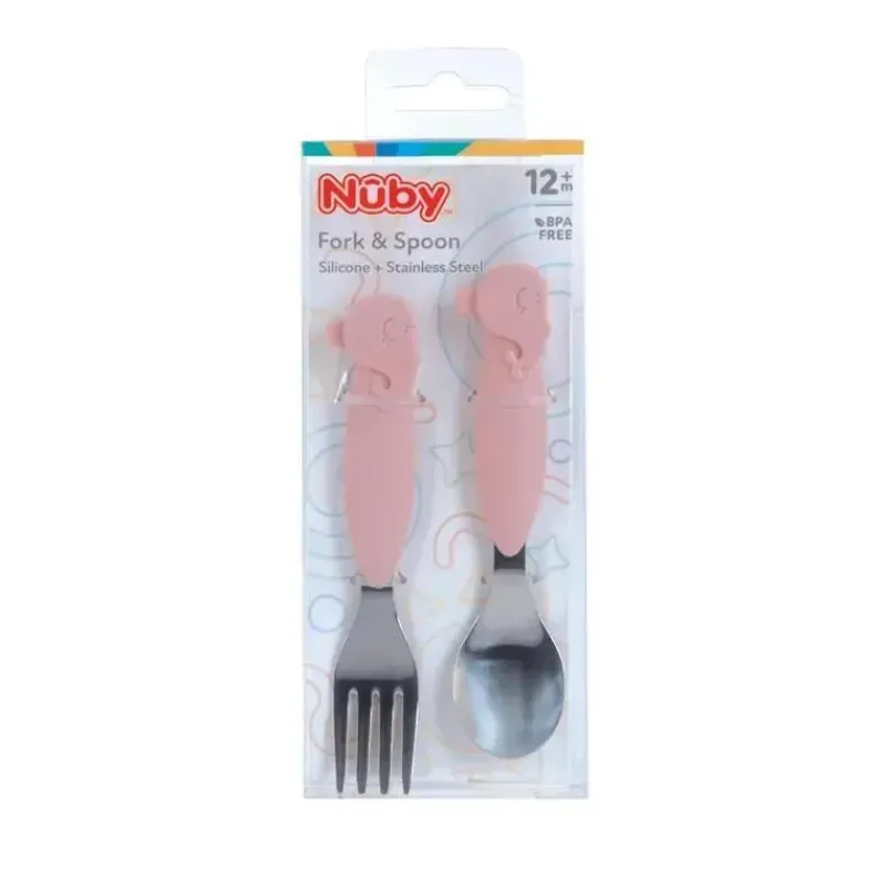 nuby__garfo_e_colher_de_b_SKUMs1XzWMm_1.webp Nuby - Garfo e colher de baleia de silicone/aço inoxidável, rosa Discount