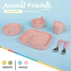 Nuby - Garfo e colher de baleia de silicone/aço inoxidável, rosa Discount