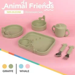 Nuby - Garfo e Colher Girafa de Silicone em Aço Inoxidável - Verde Fashion