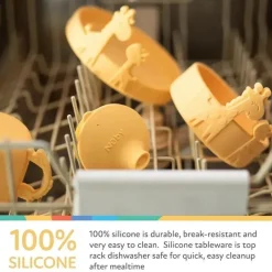 Nuby - Garfo e Colher Girafa de Silicone em Aço Inoxidável - Amarelo Hot
