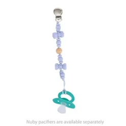 Nuby - Porta-chupeta com miçangas de silicone/madeira e clipe de aço inoxidável, gravata borboleta Online
