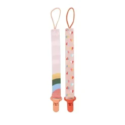 Nuby - Suporte para clipe de chupeta de tecido estampado 2 unidades para meninas com clipe de plástico, pêssego Online