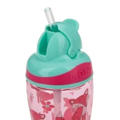 Nuby - Thirsty Kids 12 Oz Sem Derramamento Canudo Fino Impresso Copo Flip-It Boost, Rosa Discount