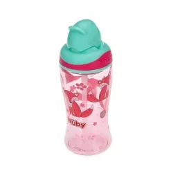 Nuby - Thirsty Kids 12 Oz Sem Derramamento Canudo Fino Impresso Copo Flip-It Boost, Rosa Discount