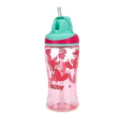 Nuby - Thirsty Kids 12 Oz Sem Derramamento Canudo Fino Impresso Copo Flip-It Boost, Rosa Discount