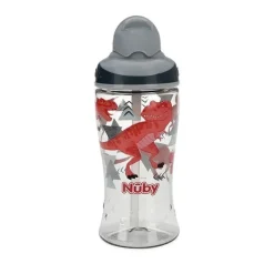 Nuby - Thirsty Kids 12 Oz Sem Derramamento Canudo Fino Impresso Flip-It Boost, Cinza Clearance