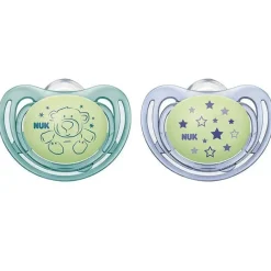 Nuk - 2 Pk Chupeta Fluxo de Ar Brilho no Escuro, Menino, Tamanho 2 Best