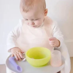 Ola Baby - Babador impermeável de silicone dobrável para bebê com estojo de viagem, 2 unidades, mirtilo/pérola Sale