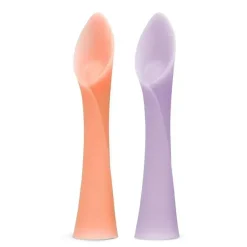 Ola Baby - Colher de treinamento de ponta macia 100% silicone para desmame conduzido por bebês, pacote com 2, coral/lilás Outlet