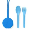 OmieBox - 2 unidades de garfo e colher de plástico reutilizáveis ​​com cápsula para crianças, azul Capri Hot