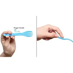 OmieBox - 2 unidades de garfo e colher de plástico reutilizáveis ​​com cápsula para crianças, azul Capri Hot