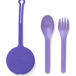 OmieBox - 2 unidades de garfo e colher de plástico reutilizáveis com cápsula para crianças, ameixa roxa Discount