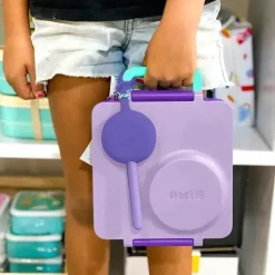 OmieBox - 2 unidades de garfo e colher de plástico reutilizáveis com cápsula para crianças, ameixa roxa Discount