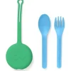 OmieBox - Garfo e colher reutilizáveis ​​de plástico 2 unidades com cápsula para crianças, verde menta New
