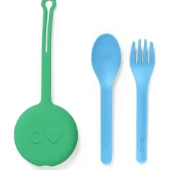 OmieBox - Garfo e colher reutilizáveis de plástico 2 unidades com cápsula para crianças, verde menta New