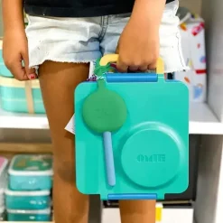 OmieBox - Garfo e colher reutilizáveis ​​de plástico 2 unidades com cápsula para crianças, verde menta New