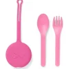 OmieBox - Talheres de garfo e colher reutilizáveis ​​de plástico 2 unidades, rosa bolha New