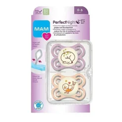 Mam Pacote de 2 chupetas 0-6 meses Perfect Night da - Rosa/Roxo Clearance