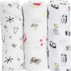 Little Unicorn Pacote de 3 unicórnios Boss Baby algodão musselina Swaddle - caixa de brinquedos, multi New