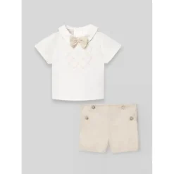 Paz Rodriguez - Baby Boy Set Woven Newborn Shirt + Shorts Lino, White New