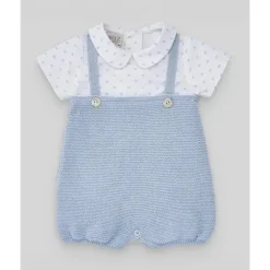 Paz Rodriguez - Macacão recém-nascido de malha para bebê menino, azul celeste/branco Sale