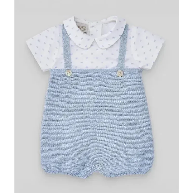 paz_rodriguez__macaco_rec_SKU8n3S2iRI_0.webp Paz Rodriguez - Macacão recém-nascido de malha para bebê menino, azul celeste/branco Sale
