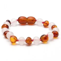 Amber Stone Pedra Âmbar - Pulseira Barroca de Âmbar Báltico e Quartzo Rosa para Bebê 3 Sale