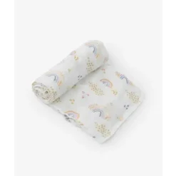 Little Unicorn Pequeno Unicórnio Deluxe Muselin Swaddle Single - Arco-íris e Pingos de Chuva Sale