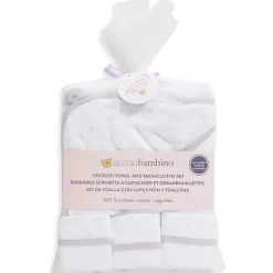 Piccolo Bambino - Toalha com capuz c/ 3 panos, branco/rosa Best