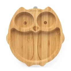 Eco Rascals Placa de sucção de bambu com três seções coruja, cinza Clearance
