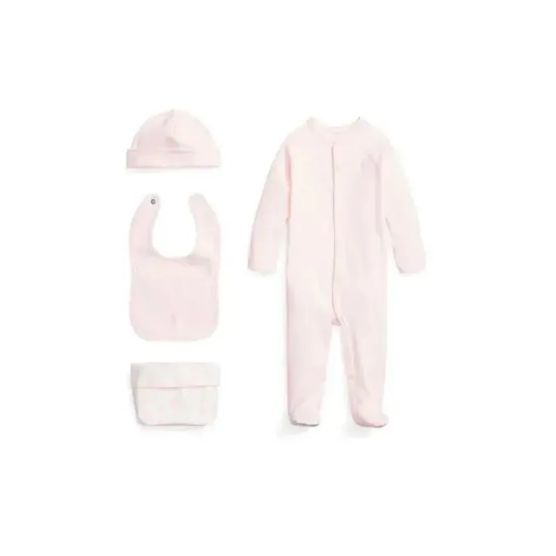 polo_ralph_lauren_baby____SKUIbJ5tQiW_0.webp Ralph Lauren Polo Baby - 4 unidades de macacão interlock de manga comprida, babador, gorro e bolsa de malha estampada, azul berilo New