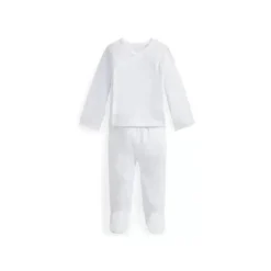 Ralph Lauren Polo Baby - Conjunto de calça de malha de algodão orgânico de manga comprida para menino, quartzo urze/branco Sale