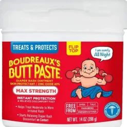 Boudreaux's Butt Paste Pomada para assaduras em pasta de bunda de bebê de Boudreaux | Força Máxima | 14 onças. Jarra Hot