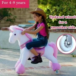 PonyCycle Pink Unicorn 4-10 Anos, Crianças Unicorn Ride on Toy, Ride on Unicorn Toy Toy Plush, Pink Pony Outlet