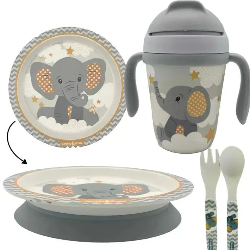 primo_passi__conjunto_inf_SKUeS4lqSVm_7.webp Primo Passi - Conjunto infantil de bambu com ventosa e copo, pequeno elefante Hot