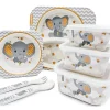 Primo Passi - Super Combo Infantil Fibra de Bambu - Prato Quadrado Dividido, Tigela Quadrada, Garfo e Colher e 3 Recipientes Com Tampas - Pequeno Elefante Sale