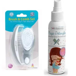 MacroBaby Primo Passi Super Soft Baby Comb And Brush Set (Pink) + Magic Detangler Conditioner Clearance