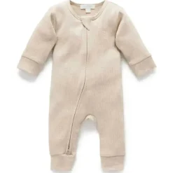 Pure Baby - Macacão de bebê com zíper canelado neutro, Biscuit Melange Best