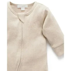 Pure Baby - Macacão de bebê com zíper canelado neutro, Biscuit Melange Best