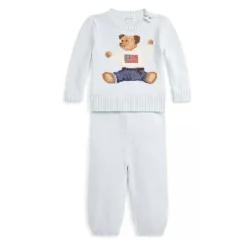 Ralph Lauren Baby - 2Pk Long Sleeve Cotton Novelty Flag Bear Sweater With Matching Pant Sale