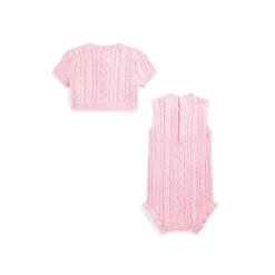 Ralph Lauren Baby - 2Pk Sleeveless Cotton Sweater Shortall With Matching Cardigan, Pink Clearance