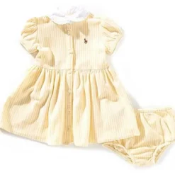 Ralph Lauren Baby - Short-Sleeve Oxford Mesh Striped Dress With Peter Pan Collar, Yellow Best