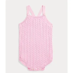 Ralph Lauren Baby - Sleeveless Combed Cotton Mini Cable Knit Bubble Bodysuit, Bath Pink Outlet