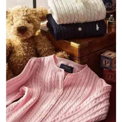 Ralph Lauren Baby – Suéter Cardigan de malha de caxemira de manga comprida rosa Clearance